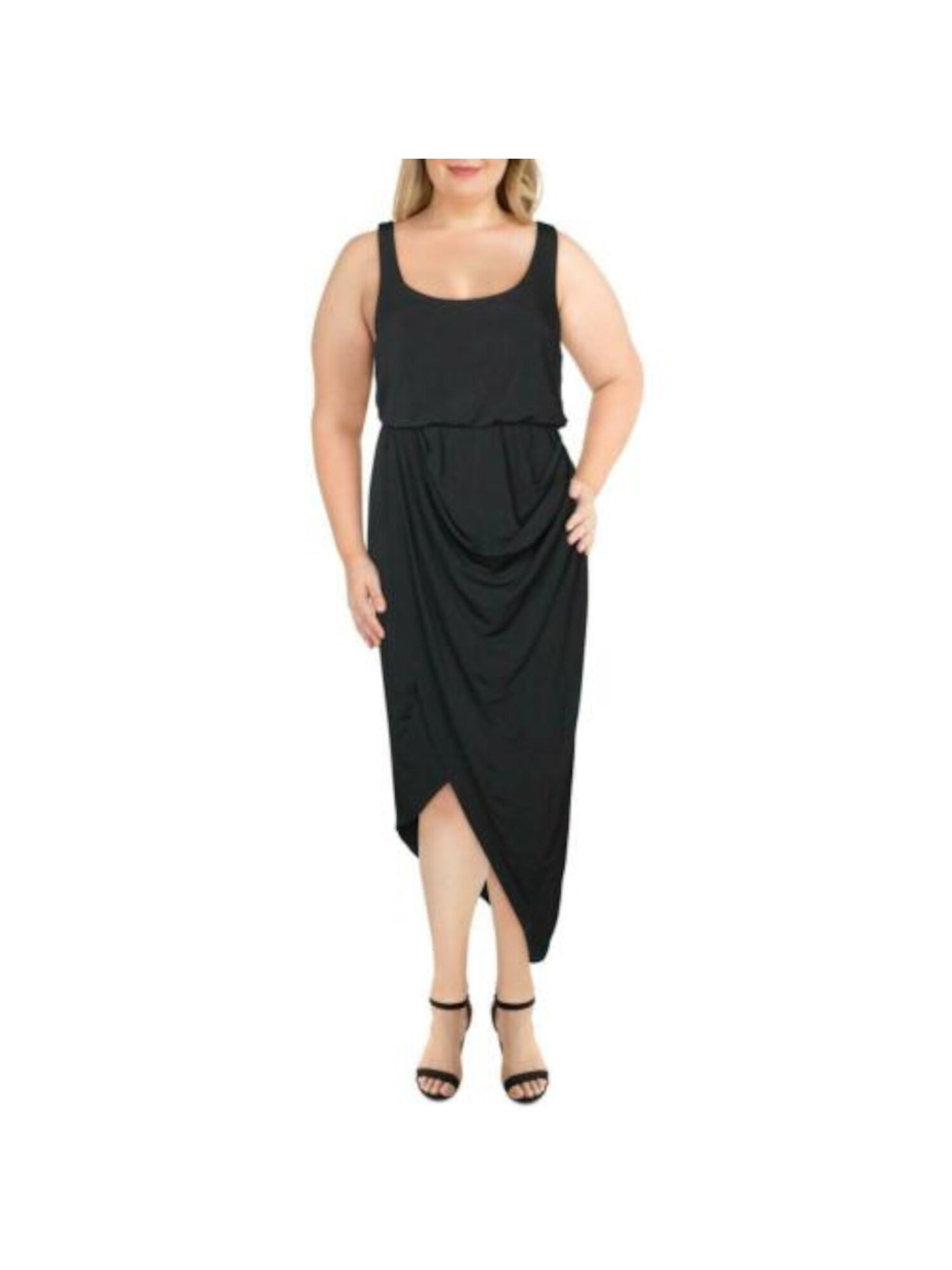 INC Womens Black Sleeveless Jewel Neck Knee Length Hi-Lo Dress M