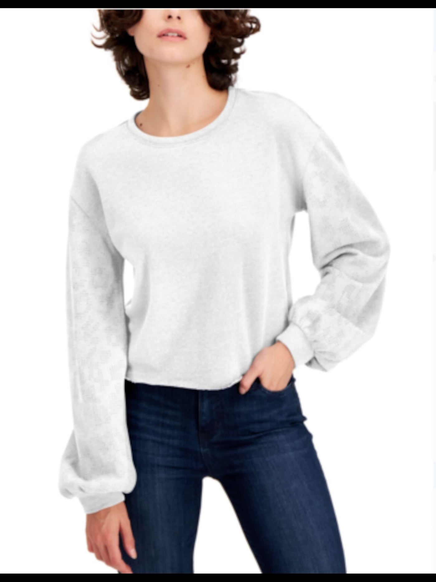 INC Womens White Embellished Sweatshirt Long Sleeve Crew Neck Sweater S