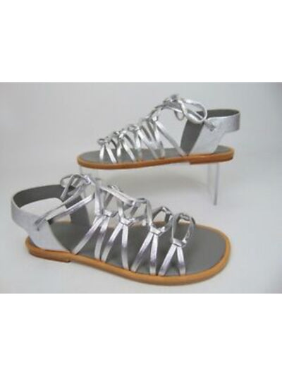 VINCE. Womens Silver Strappy Palmera Round Toe Lace-Up Leather Slingback Sandal 6 M