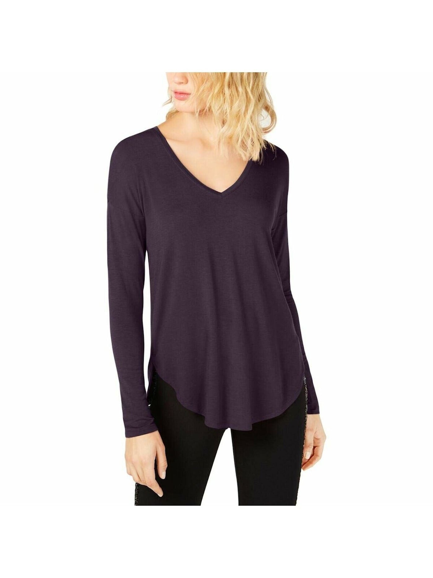 INC Womens Purple Long Sleeve V Neck T-Shirt Size: M