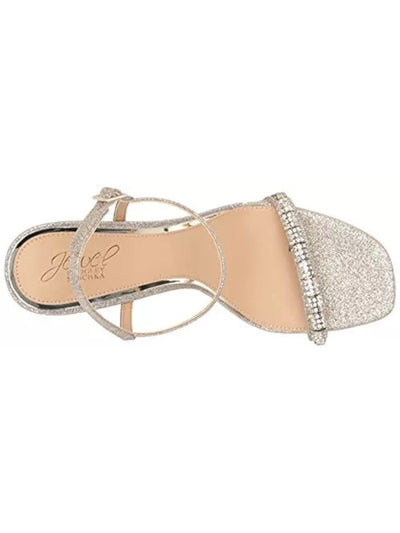 JEWEL BADGLEY MISCHKA Womens Gold Embelished Hardware Glitter Ankle Strap Charlee Square Toe Block Heel Buckle Dress Heeled Sandal 9.5