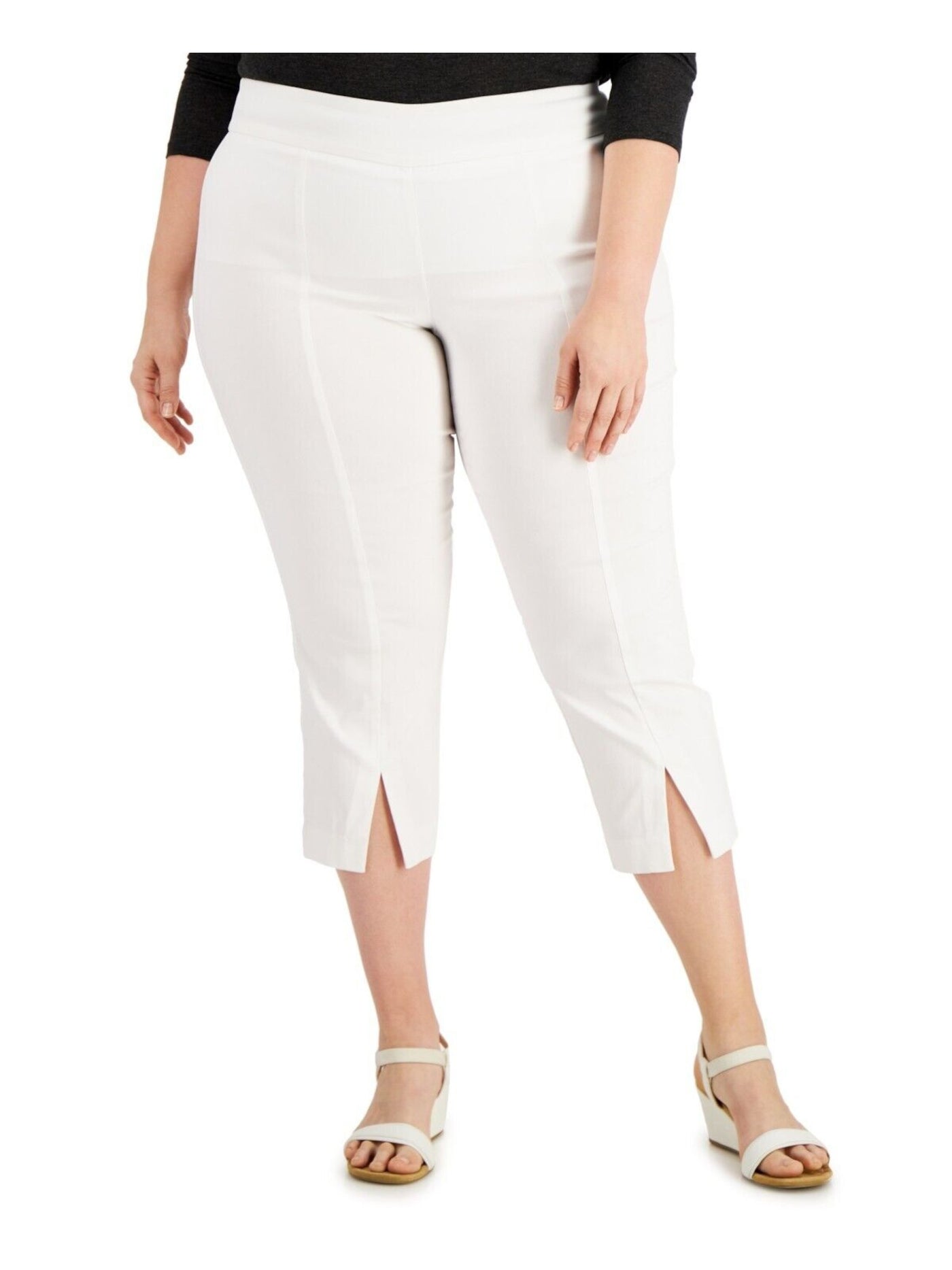 JM COLLECTION Womens White Pocketed Tummy Control Slit Front Hems Wear To Work Capri Pants Plus 3X