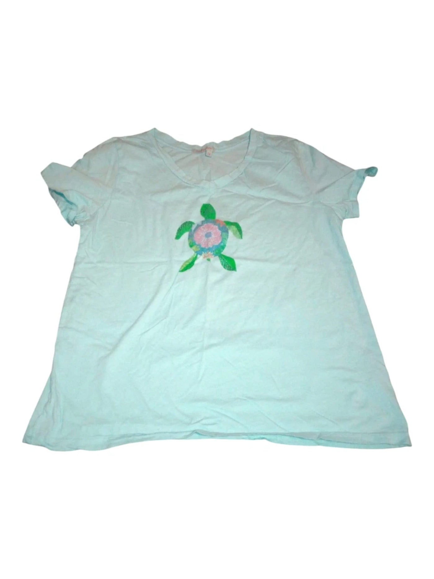 FRESH PRODUCE Womens Aqua Printed Short Sleeve Crew Neck T-Shirt S\M