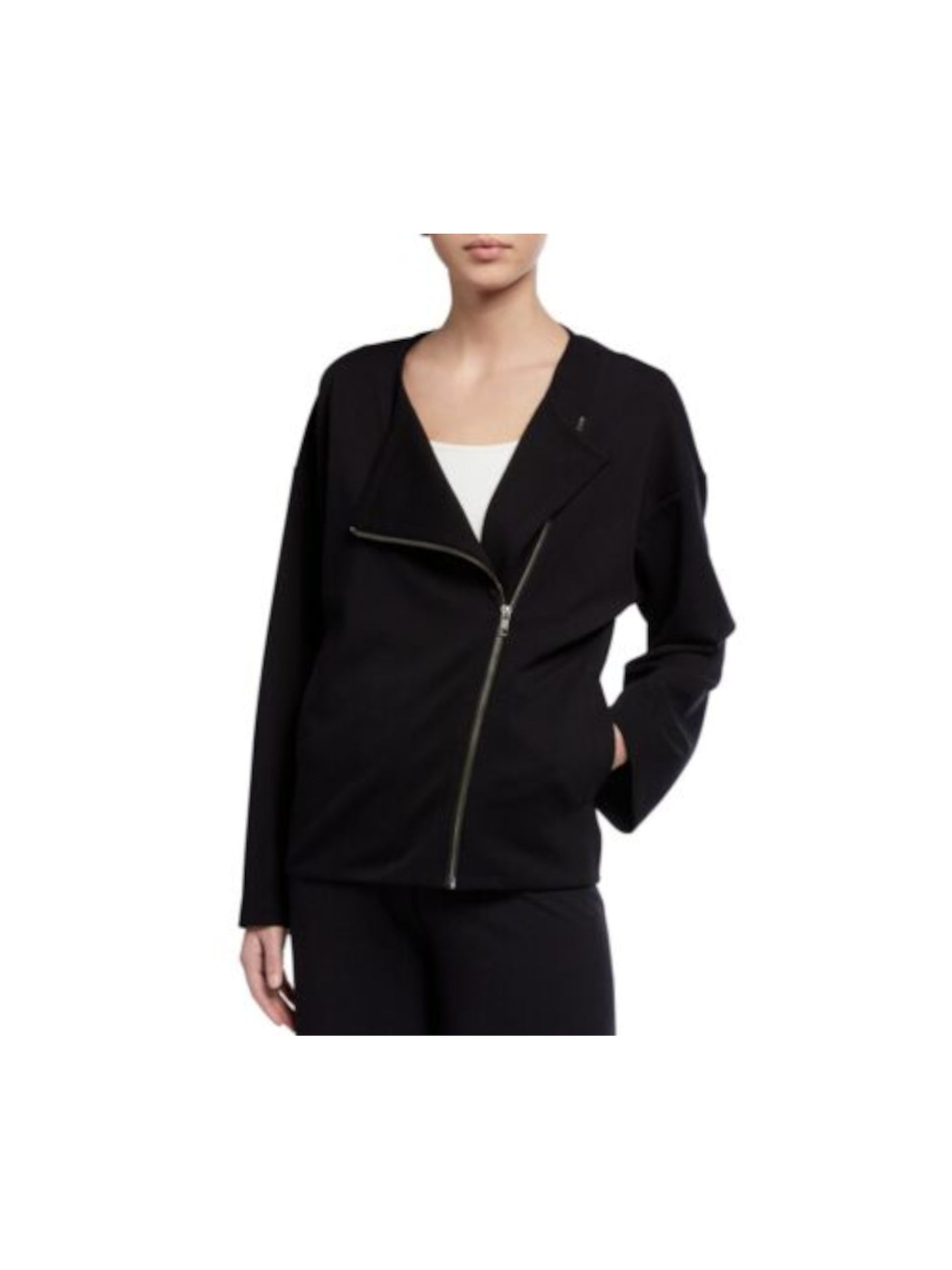 EILEEN FISHER Womens Black Zippered Pocketed Motorcycle Jacket XS