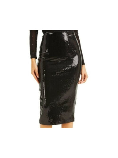 CULPOS X INC Womens Black Sequined Zippered Below The Knee Party Pencil Skirt S