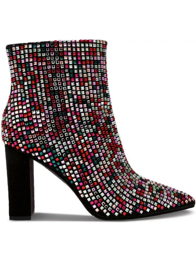 WILD PAIR Womens Black Geometric Rhinestone Padded Ingridd Pointed Toe Block Heel Zip-Up Dress Booties 7.5 M
