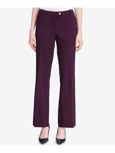 CALVIN KLEIN Womens Purple Zippered Pocketed Wide Leg Pants Petites 4P