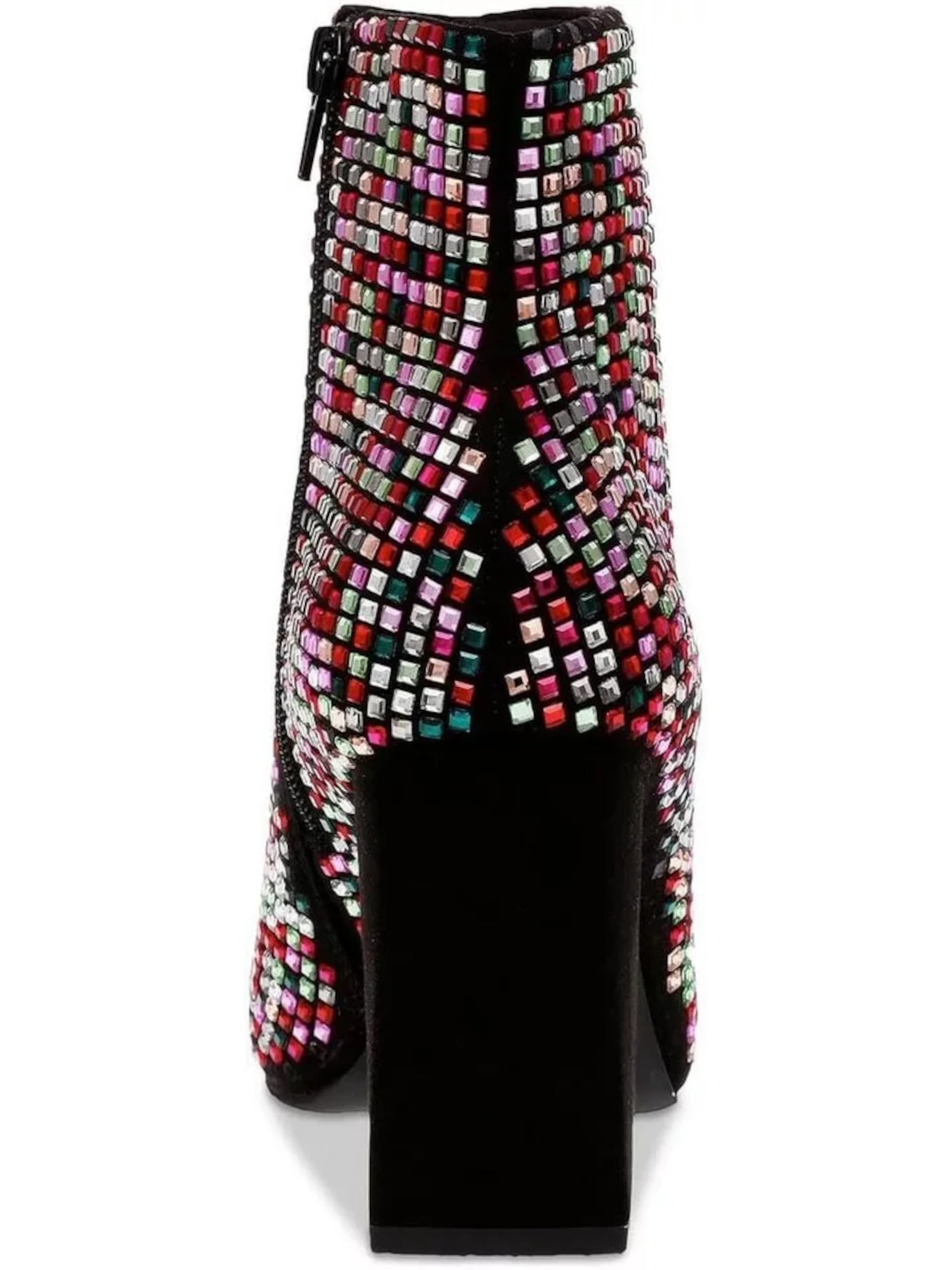 WILD PAIR Womens Black Geometric Rhinestone Padded Ingridd Pointed Toe Block Heel Zip-Up Dress Booties 7.5 M