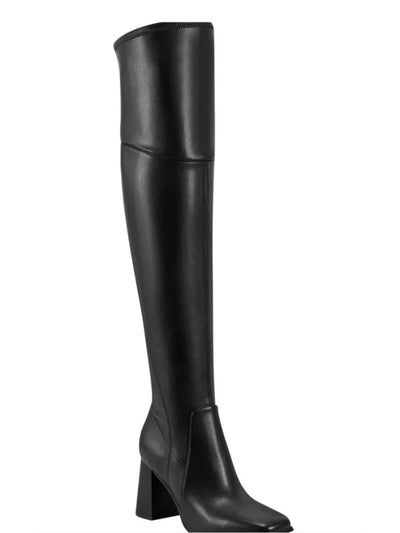 MARC FISHER Womens Black Goring Padded Denki2 Square Toe Stacked Heel Zip-Up Heeled Boots 6 M