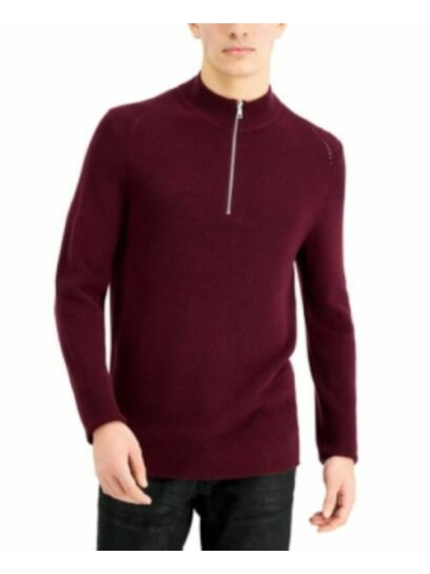 INC Mens Burgundy Long Sleeve Turtle Neck Quarter-Zip Pullover Sweater XS