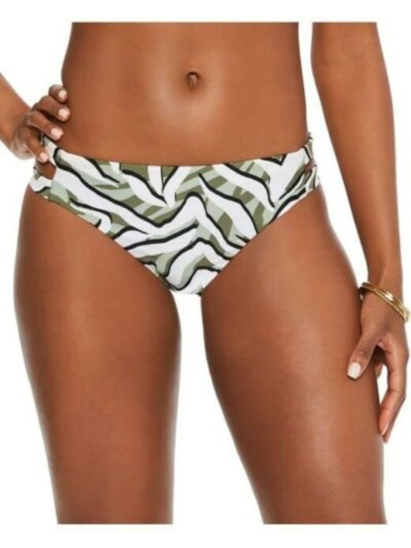 BAR III Women's Green Printed Stretch Strappy Sides Lined Full Coverage Hypno Beach Hipster Swimsuit Bottom M