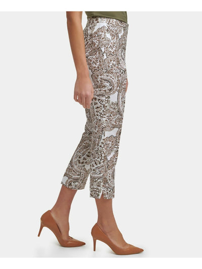CALVIN KLEIN Womens Beige Pocketed Zippered Cropped Mid-rise Paisley Wear To Work Straight leg Pants Petites 8P