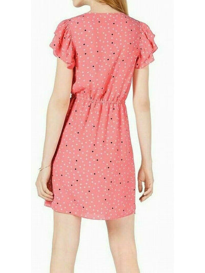 MAISON JULES Womens Pink Polka Dot Short Sleeve V Neck Mini Sheath Dress XXS