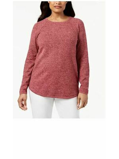 KAREN SCOTT Womens Burgundy Heather Long Sleeve Jewel Neck T-Shirt Petites PS