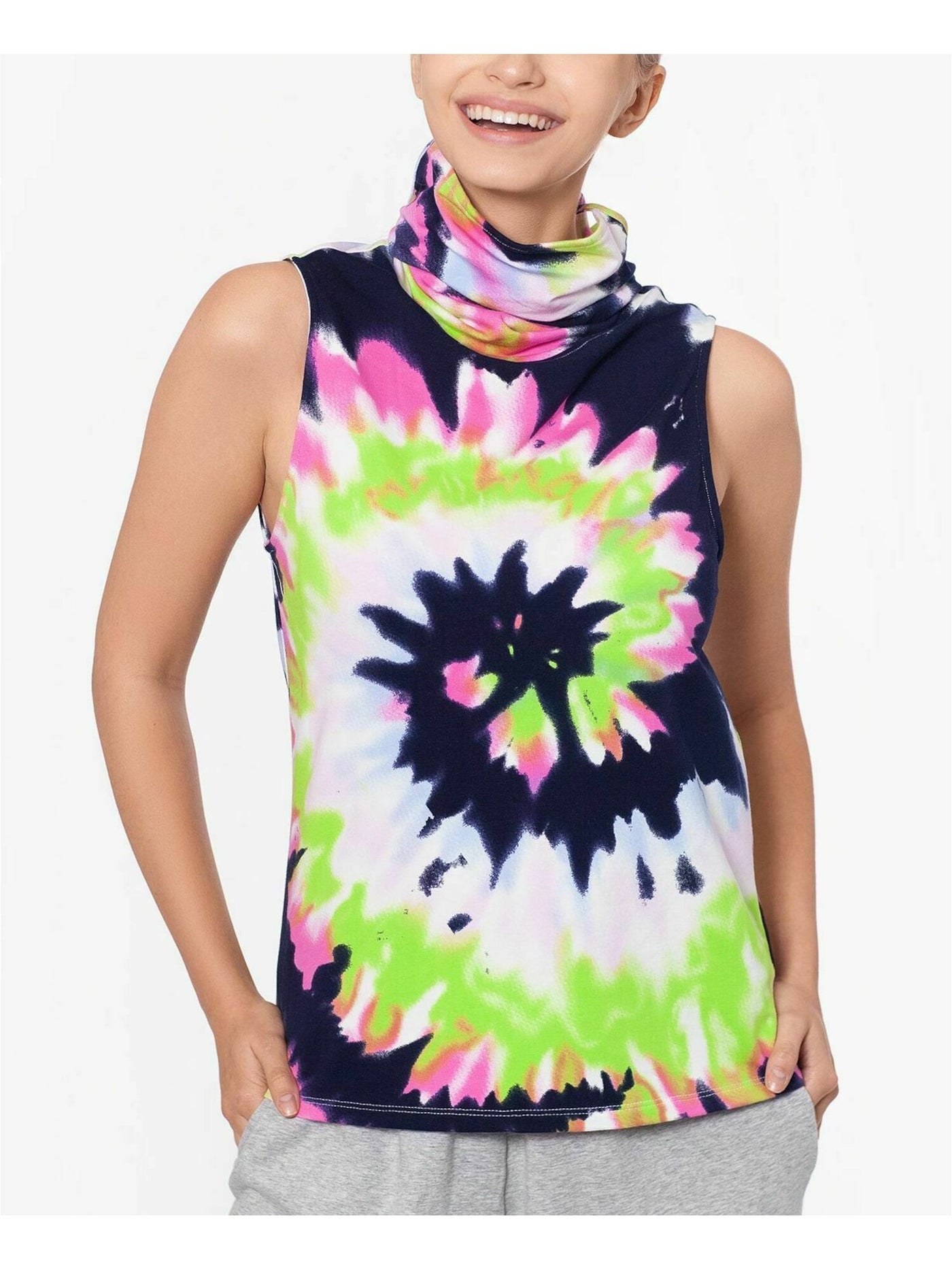 BAM BY BETSY & ADAM Womens White Built-in Mask Tie Dye Sleeveless Tank Top S