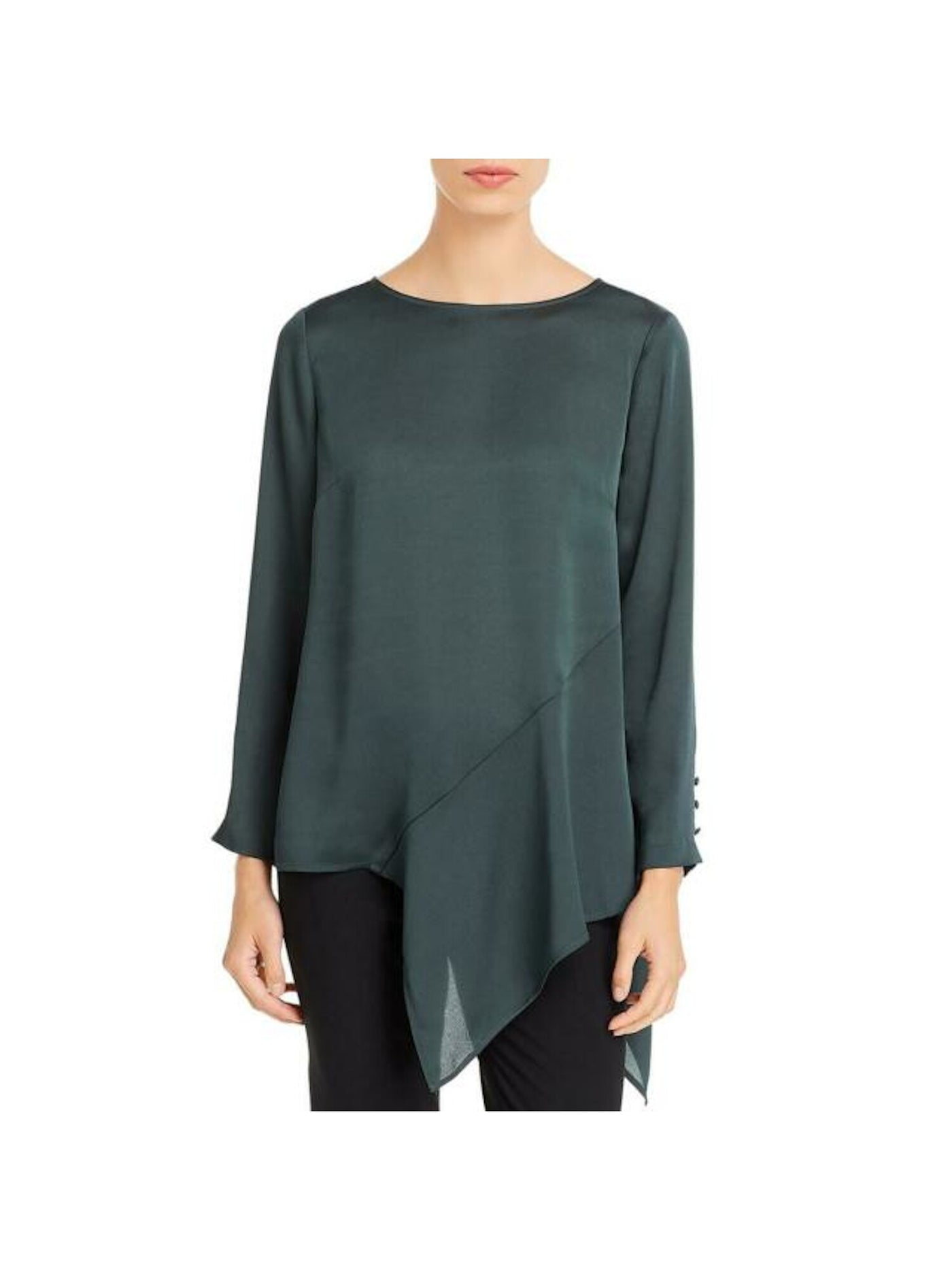VINCE CAMUTO Womens Green Long Sleeve Crew Neck Blouse M