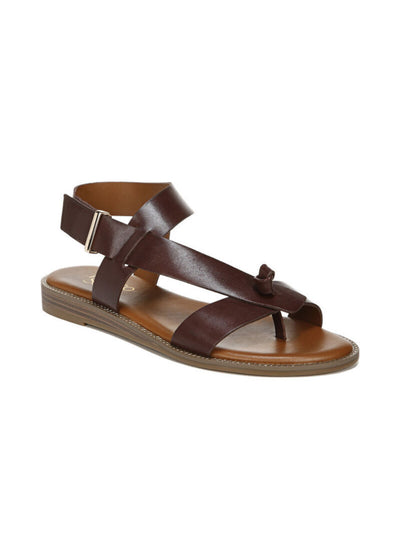FRANCO SARTO Womens Brown Asymmetrical Knot Cushioned Chain Adjustable Strap Ankle Strap Glenni Round Toe Wedge Leather Thong Sandals 7 M