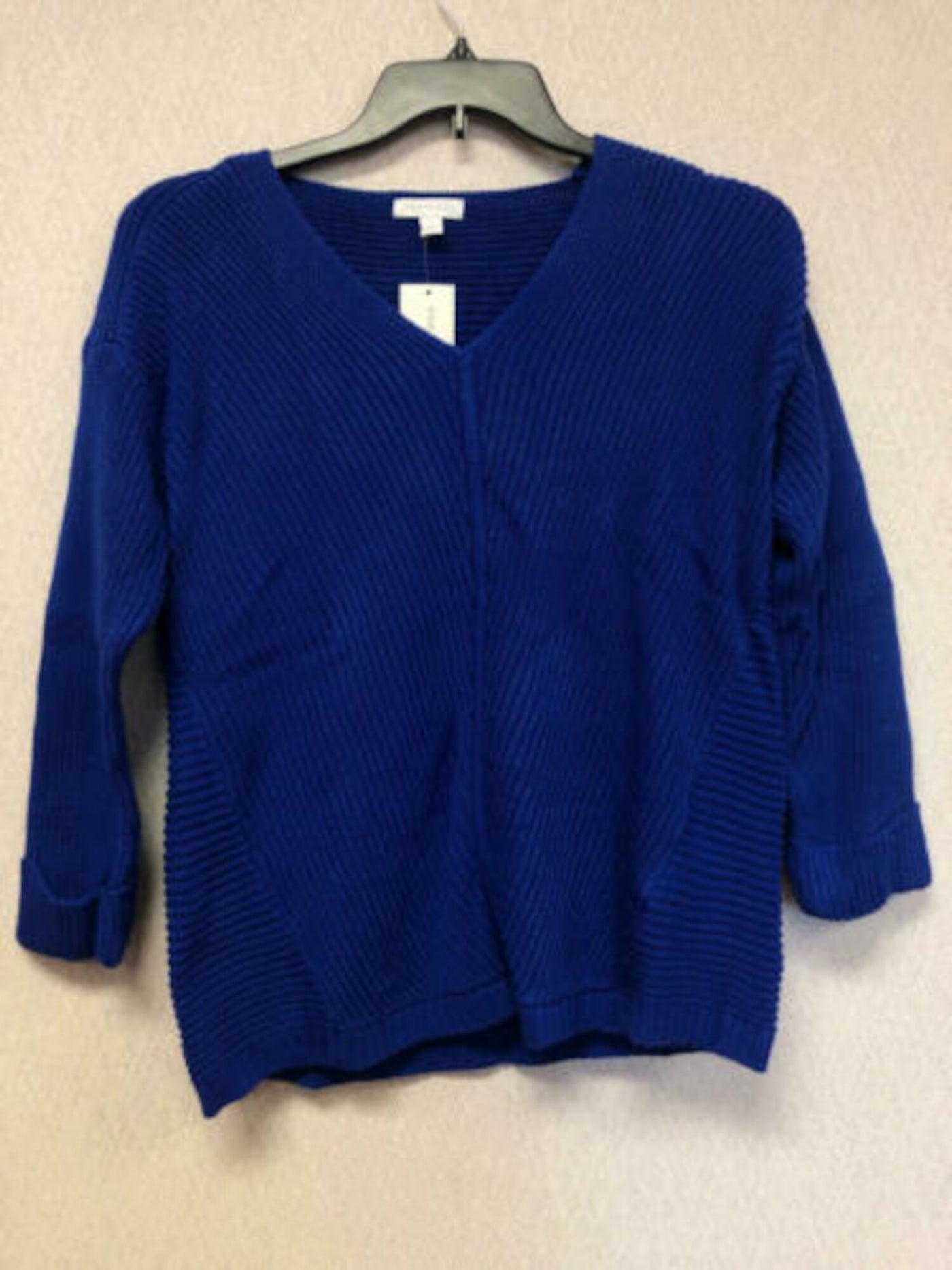 CHARTER CLUB Womens Blue Textured Ribbed Long Sleeve V Neck Blouse Petites PP