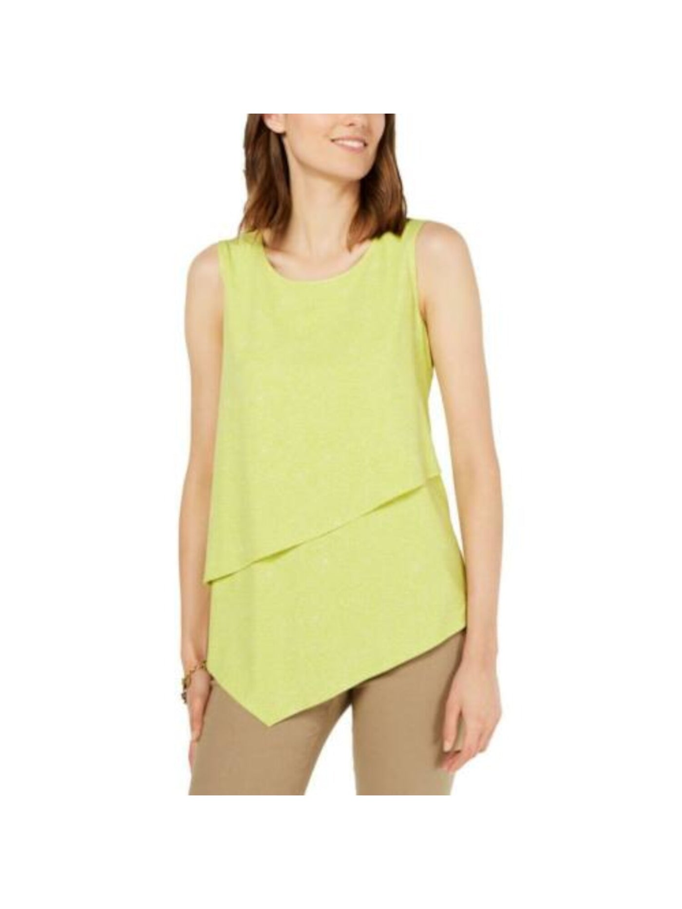 ALFANI Womens Sleeveless Asymmetrical Jewel Neck Top