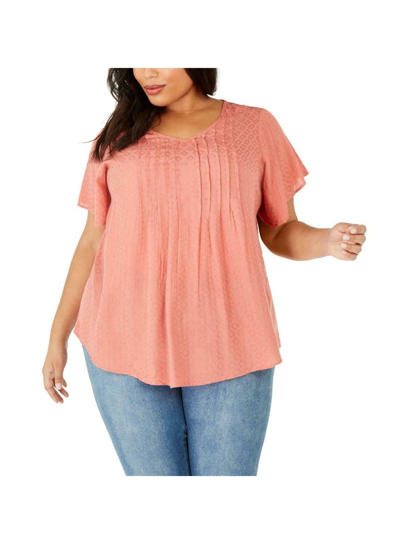 STYLE & COMPANY Womens Coral Ruffled Cap Sleeve V Neck Top Petites PP