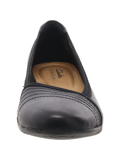 CLARKS COLLECTION Womens Black Padded Collar Cushioned Sara Erin Round Toe Slip On Leather Flats Shoes 7 M