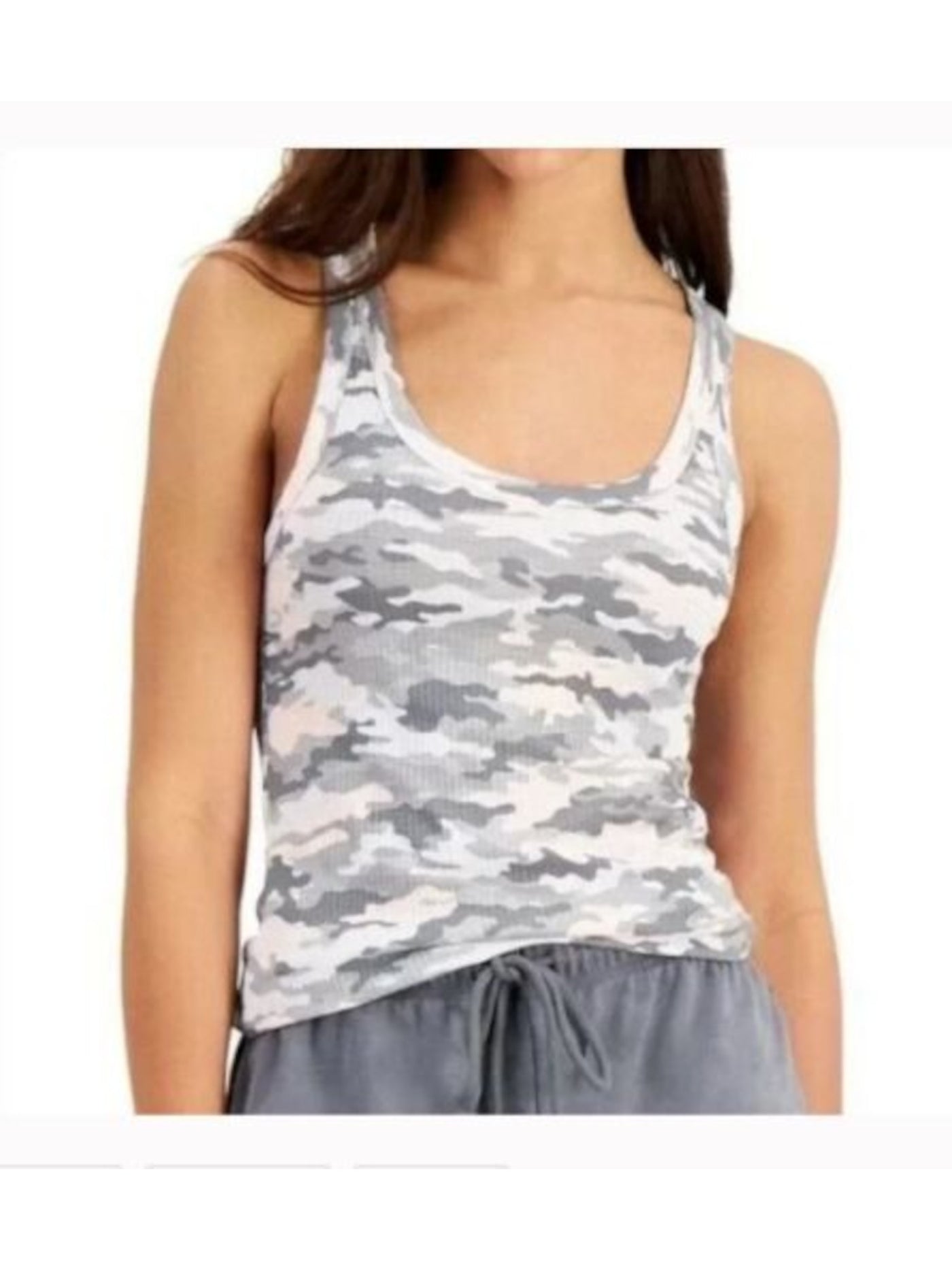 JENNI Intimates Gray Cotton Blend Ribbed Tank Camouflage Sleep Shirt Pajama Top Juniors XS