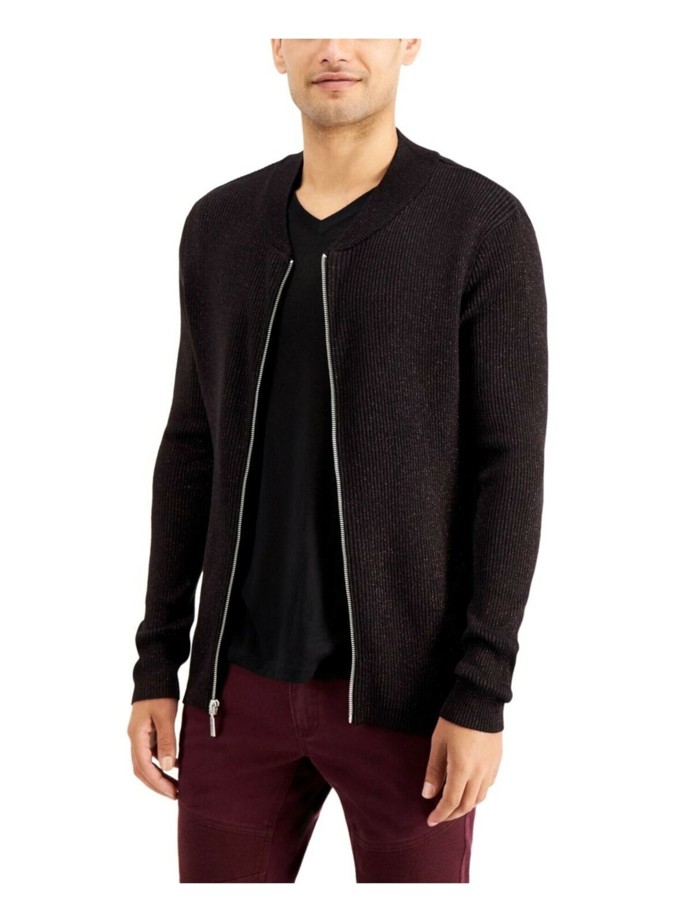 INC Mens Black Full Zip Cardigan Sweater S