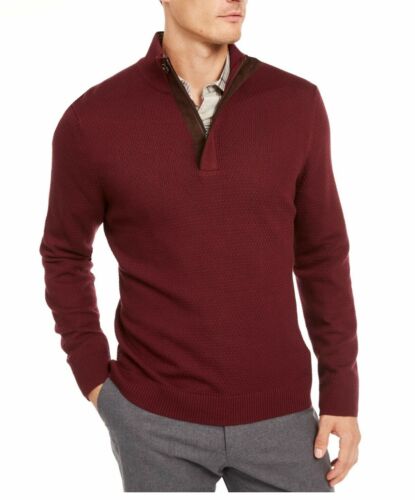 TASSO ELBA Mens Red Classic Fit Quarter-Zip Pullover Sweater S