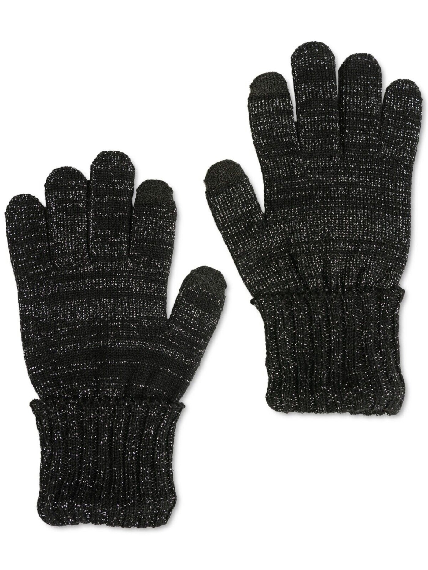 STYLE & COMPANY Womens Black Slip On Metallic Shine Ribbed Cuffs Touchscreen Compatible Winter Cold Weather Gloves