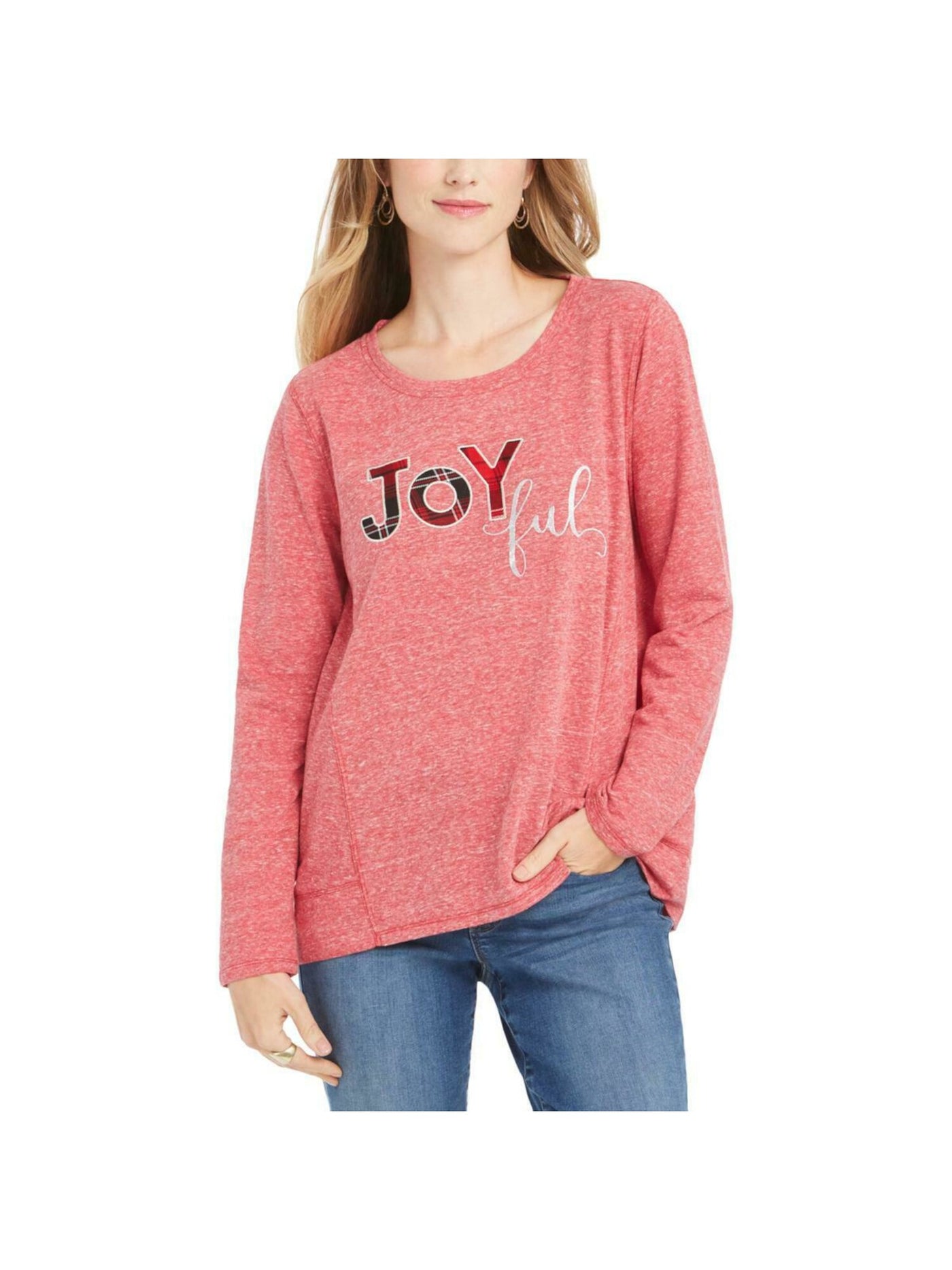 STYLE & COMPANY Womens Red Printed Long Sleeve Jewel Neck Sweater Plus 0X