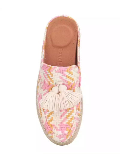 GENTLE SOULS KENNETH COLE Womens Pink Patterned Padded Tasseled Woven Rory Round Toe Platform Slip On Mules 6.5 M