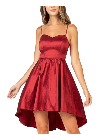 B DARLIN Womens Red Zippered Hi-low Spaghetti Strap Sweetheart Neckline Mini Party Fit + Flare Dress Juniors 3\4