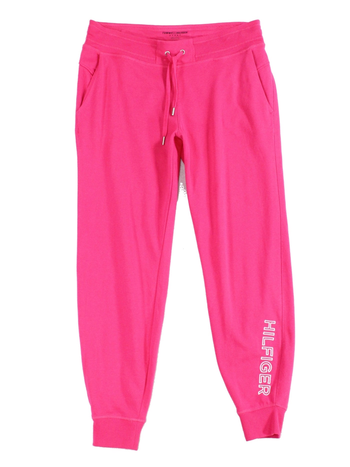 TOMMY HILFIGER SPORT Womens Pink Pocketed Ribbed Drawstring Elastic Waist Pull On Joggers Pants M