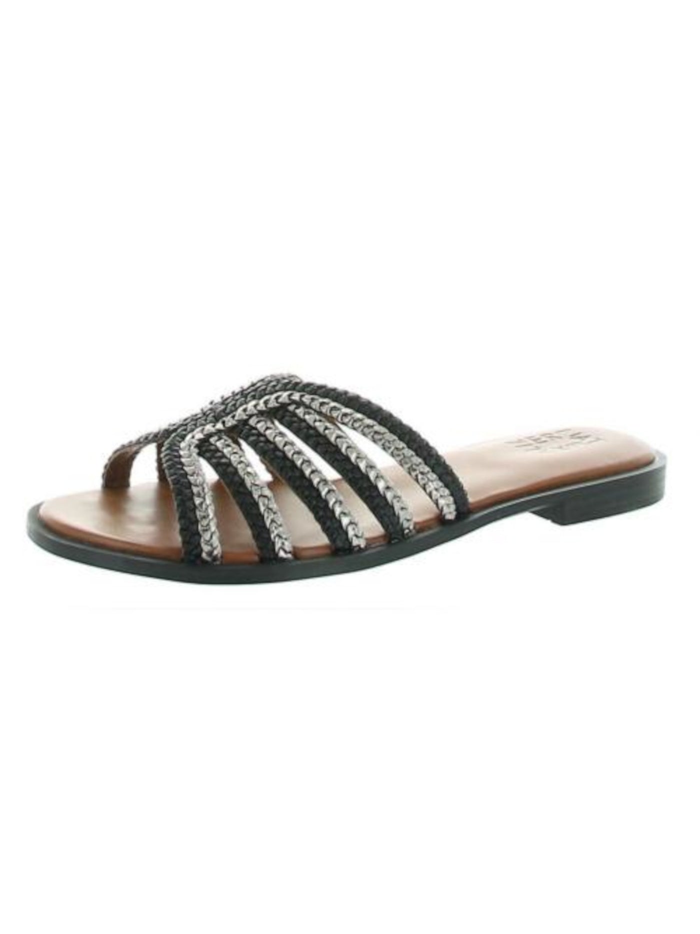NATURALIZER Womens Black Multi Striped Flexible Sole Cushioned Lightweight Lane Round Toe Slip On Leather Slide Sandals Shoes 9.5 M