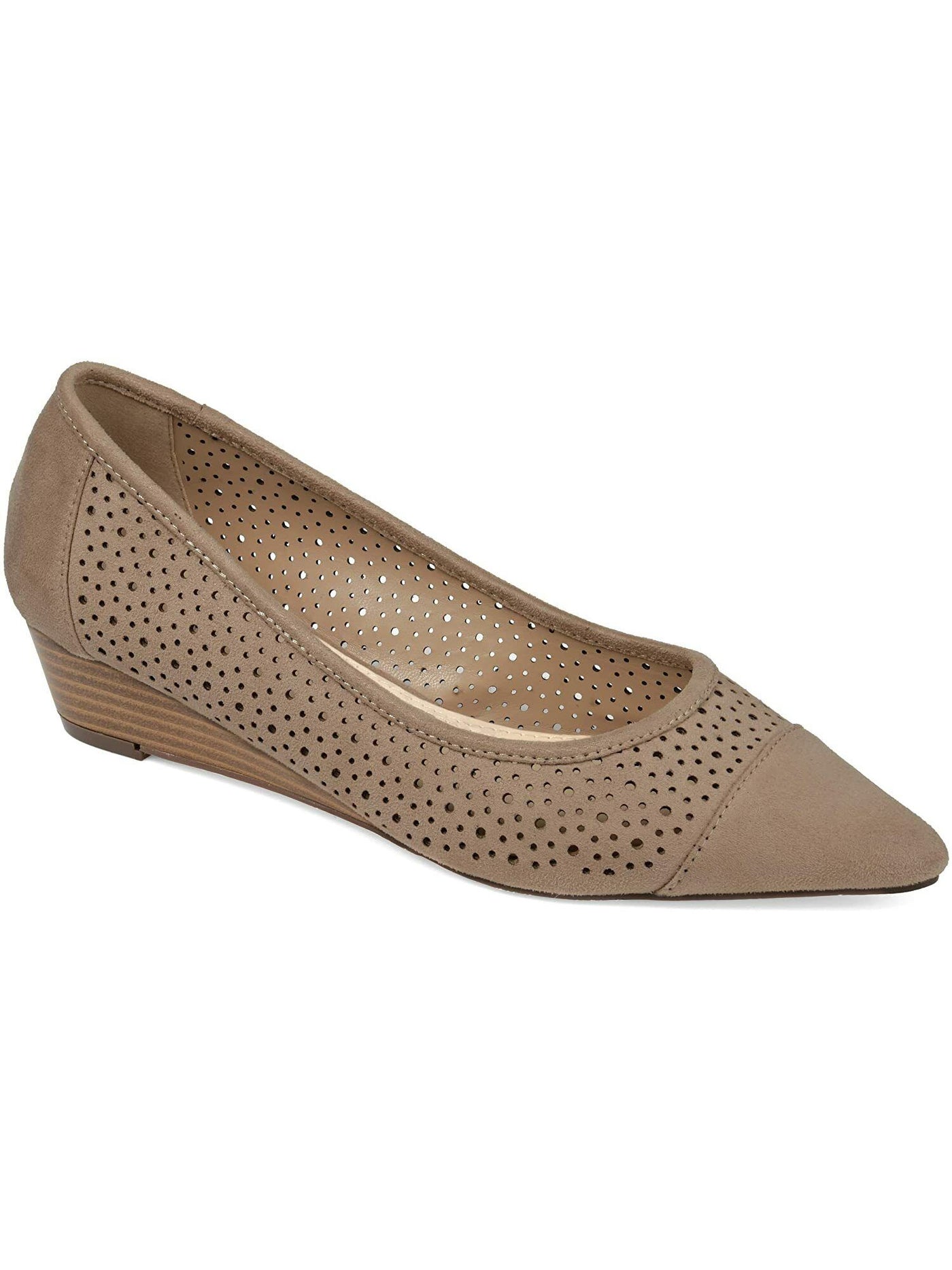 JOURNEE COLLECTION Womens Beige Comfort Perforated Finnola Pointed Toe Wedge Slip On Pumps 12 M