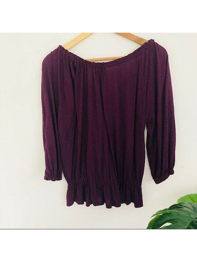 SOFT * JOIE Womens Purple Ruched Long Sleeve V Neck Top XS