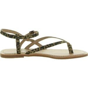 LUCKY BRAND Womens Beige Animal Print Leopard Ankle Strap Comfort Bylee Square Toe Buckle Leather Thong Sandals Shoes M
