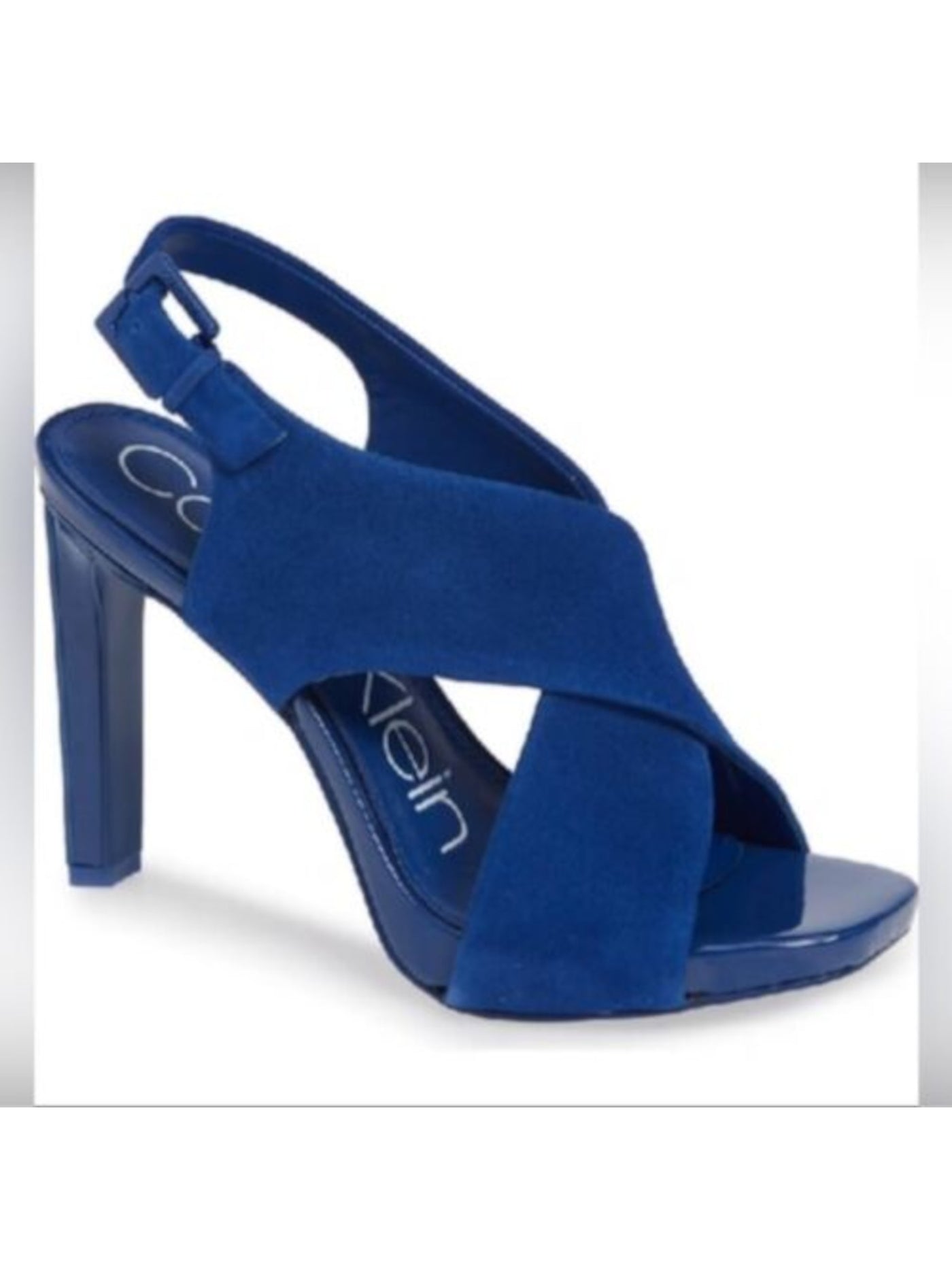 CALVIN KLEIN Womens Blue Padded Strappy Myra Square Toe Block Heel Buckle Leather Slingback 9