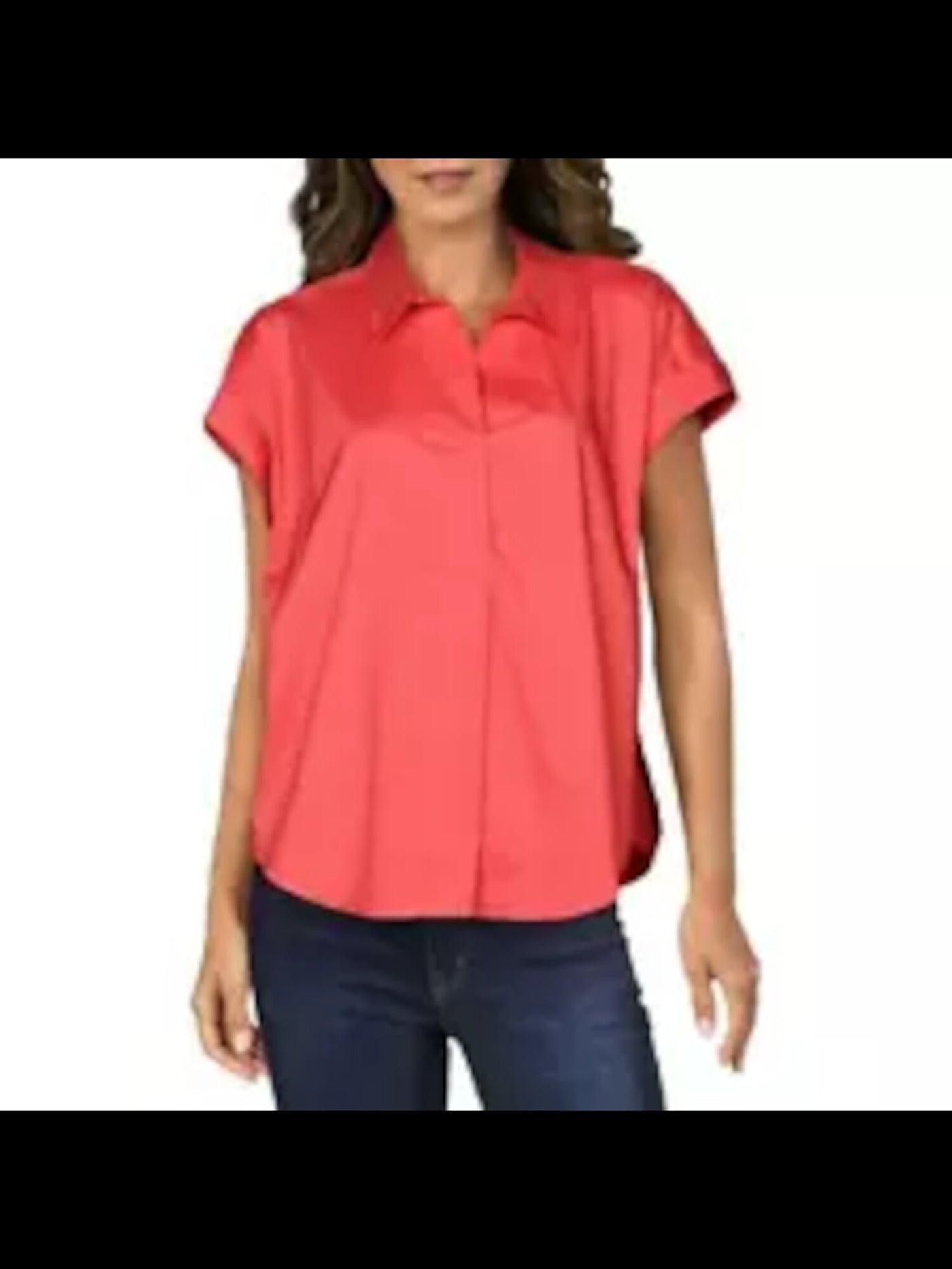 ALFANI Womens Red Cap Sleeve Collared T-Shirt Size: L