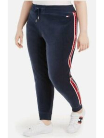 TOMMY HILFIGER SPORT Womens Blue Embroidered Pull On Style Jogger Boyfriend Pants Plus 3X