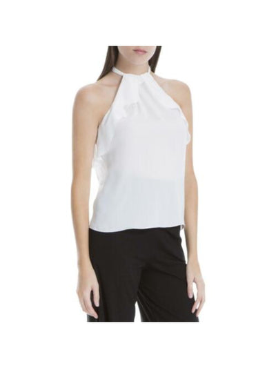 MAX STUDIO Womens White Ruffled Sleeveless Halter Top Size: L