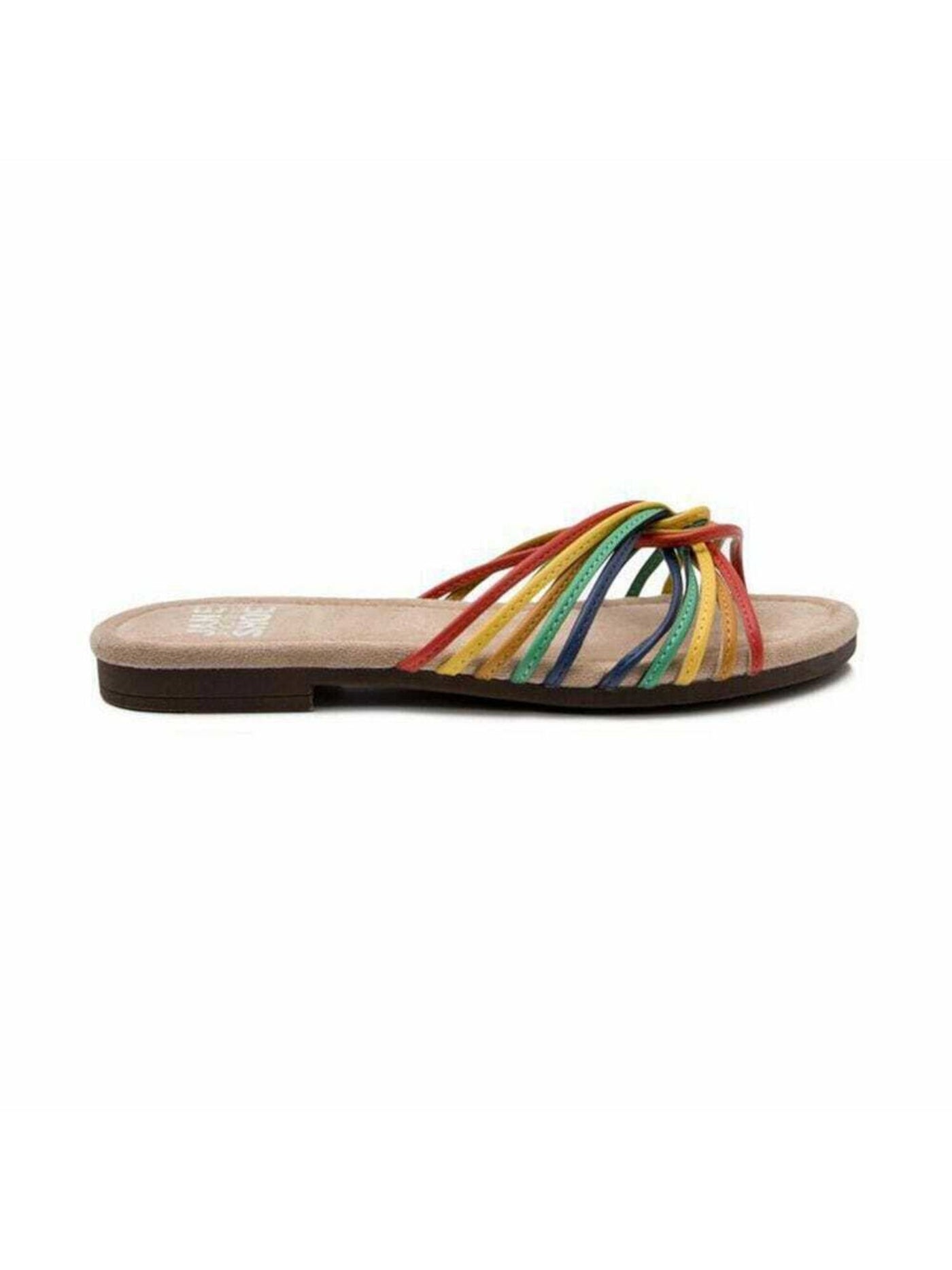 JANE AND THE SHOE Womens Beige Rainbow Cushioned Strappy Hallie Open Toe Slip On Slide Sandals Shoes