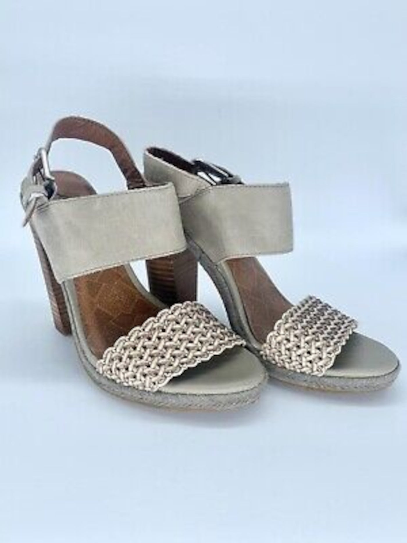 LUCKY BRAND Womens Gray Woven Padded Putnam Round Toe Block Heel Slip On Leather Slingback Sandal 11 M