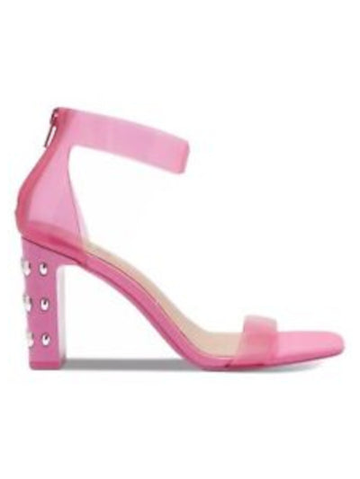 INC Womens Pink Studded Transparent Ankle Strap Cushioned Makenna Square Toe Block Heel Zip-Up Dress Heeled Sandal 8.5 M