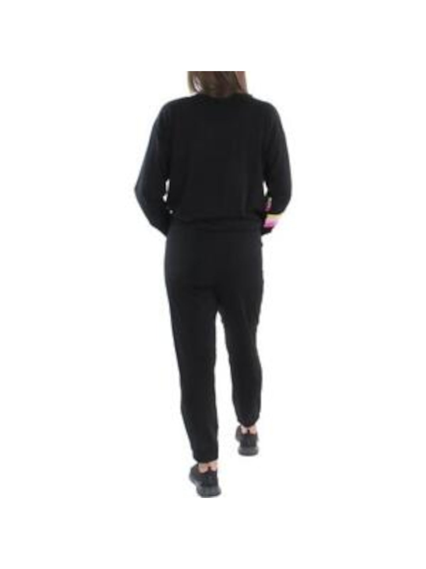 AVA & ESME Womens Black Graphic Top Drawstring Long Sleeve Lounge Pants Sweatsuit M