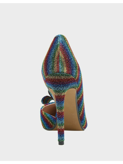 BETSEY JOHNSON Womens Blue Rainbow D'orsay Bow Accent Cushioned Prince Pointed Toe Stiletto Slip On Dress Pumps Shoes 5.5 M