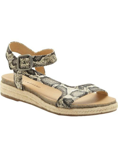 LUCKY BRAND Womens Black Snake Print Espadrille Ankle Strap T-Strap Buckle Accent Gabrien Round Toe Wedge Buckle Slingback Sandal 7.5 M