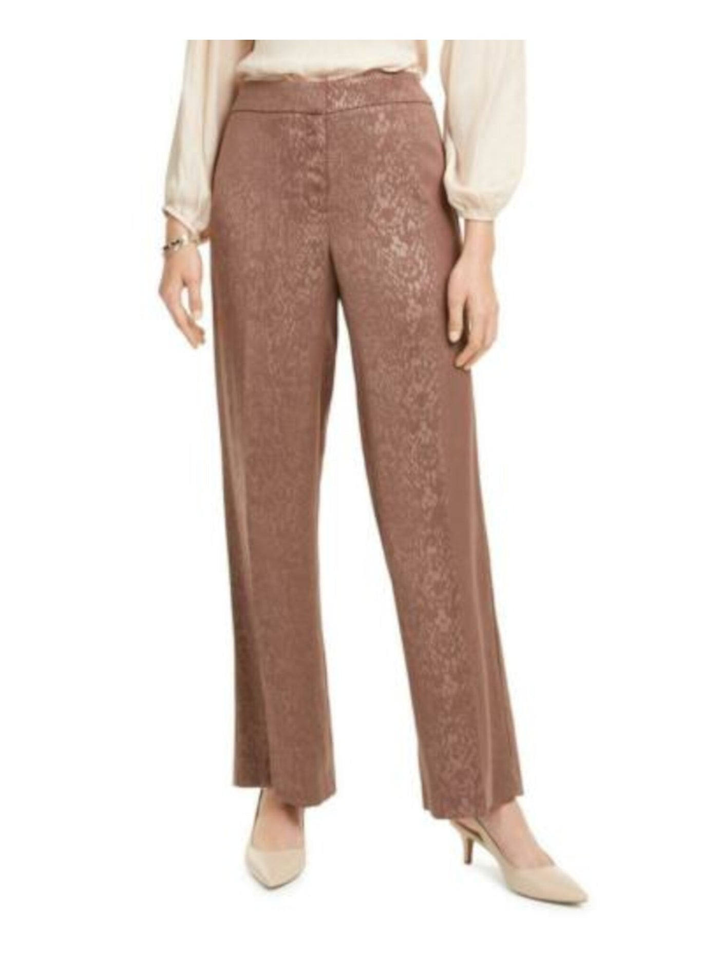 ALFANI Womens Brown Patterned Straight leg Pants 8