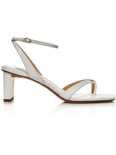 ALEXANDRE BIRMAN Womens White Pillar Heel Ankle Strap Padded Nelly Square Toe Buckle Leather Dress Sandals 37.5