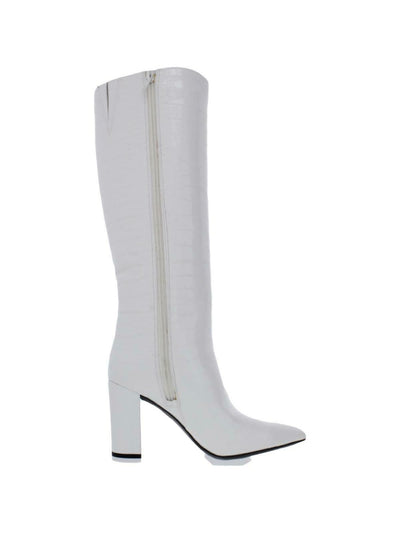 INC Womens White Animal Print Pointed Toe Block Heel Zip-Up Dress Boots 8 M